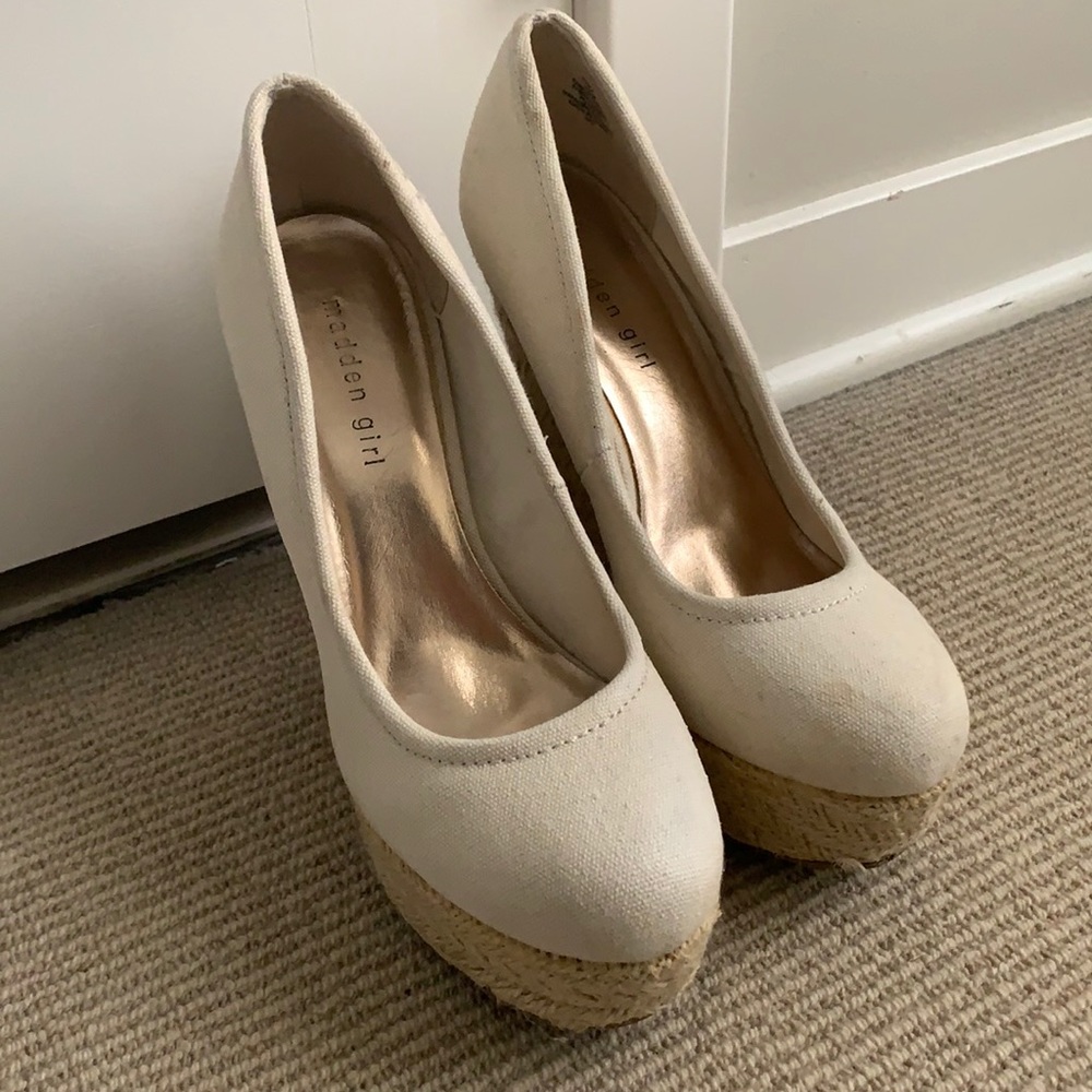 Madden Girl cream platform wedges